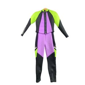 VTG Slippery When Wet Womens Wetsuit Purple Green Black Size 12 Long Sleeve